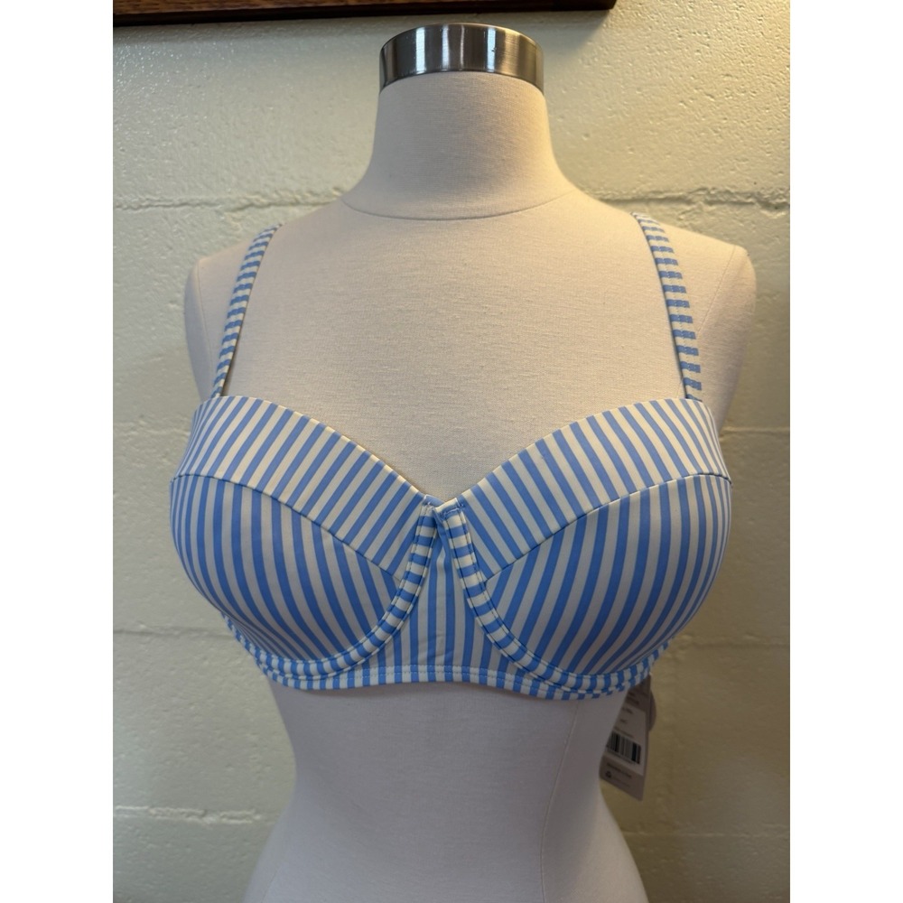 NWT Boden Lt Blue White Striped Underwire Bikini Top 36C UK/US Sustainable Swim